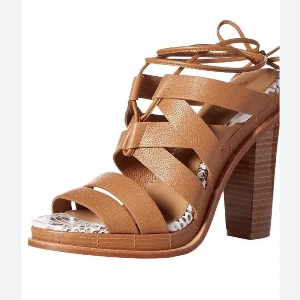 Calvin Klein Panelope Toscana Almond Tan Leather Strappy Sandals Women’s 8.5 NEW - Picture 2 of 9